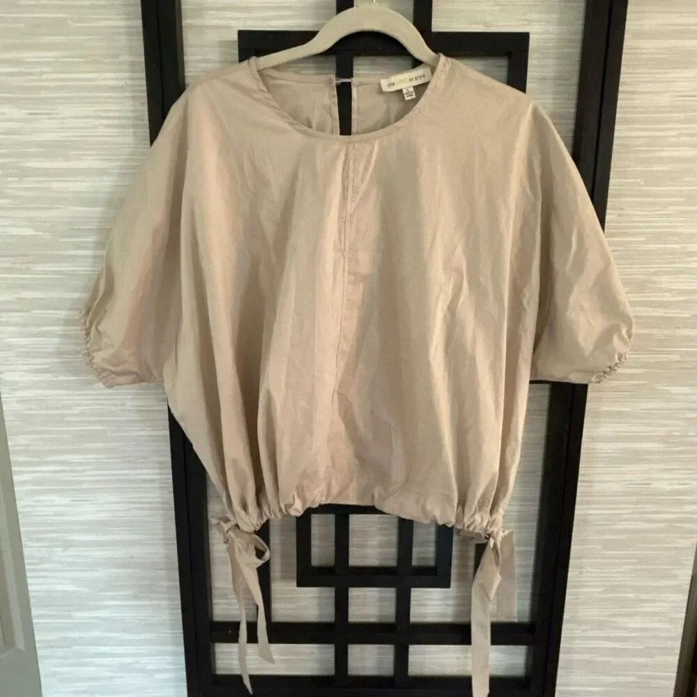 The Line of Style tan beige blousant short sleeve cap sleeve blouse stylish size